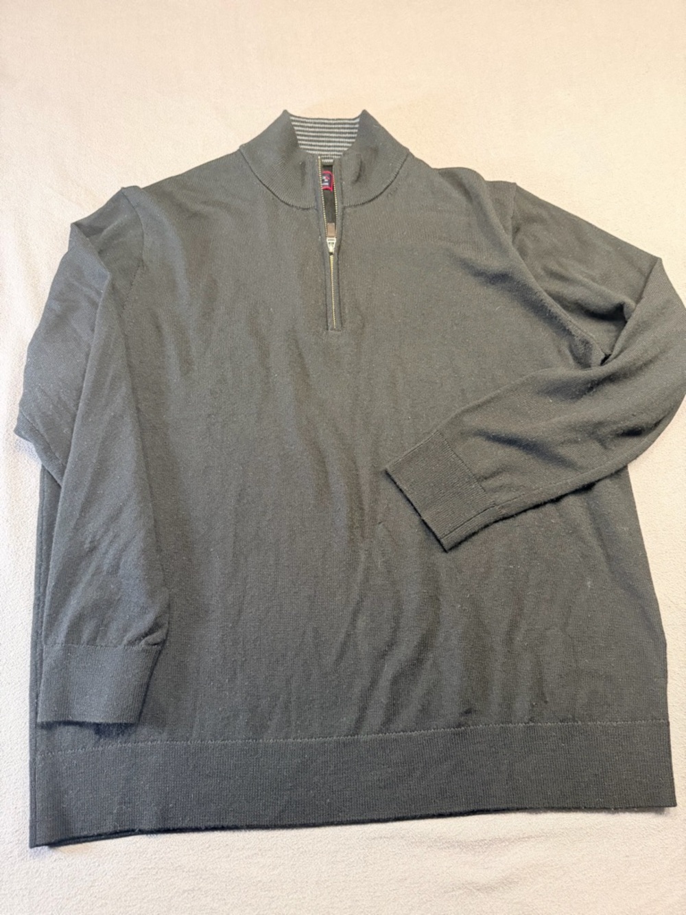 Untuckit Sweater Mens Extra Large Black Fine Merino Wool Quarter Zip Pullover